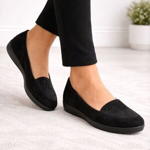 Fitflop Sparkly Sneakerloafer Suede Shoes Womens Size 9 Black Loafer Slip On